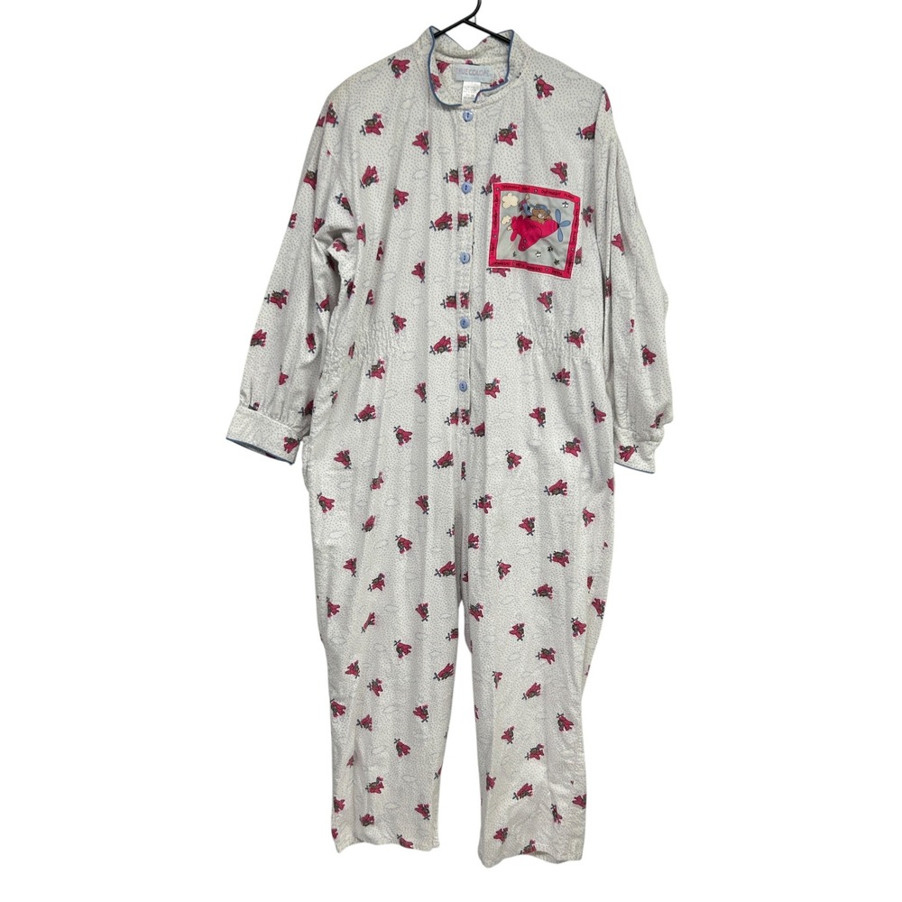 Vintage Teddy‎ Bear Pajama Jumpsuit Medium Drop Seat Overnight Flight Novelty